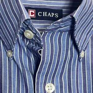 Mens M‎ Medium Chaps Blue Red Striped Long Sleeve Button Down Shirt Dress Casual